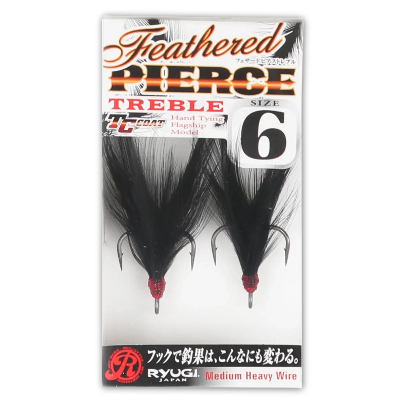 RYUGI FEATHERED PIERCE TREBLE HOOKS Black #1