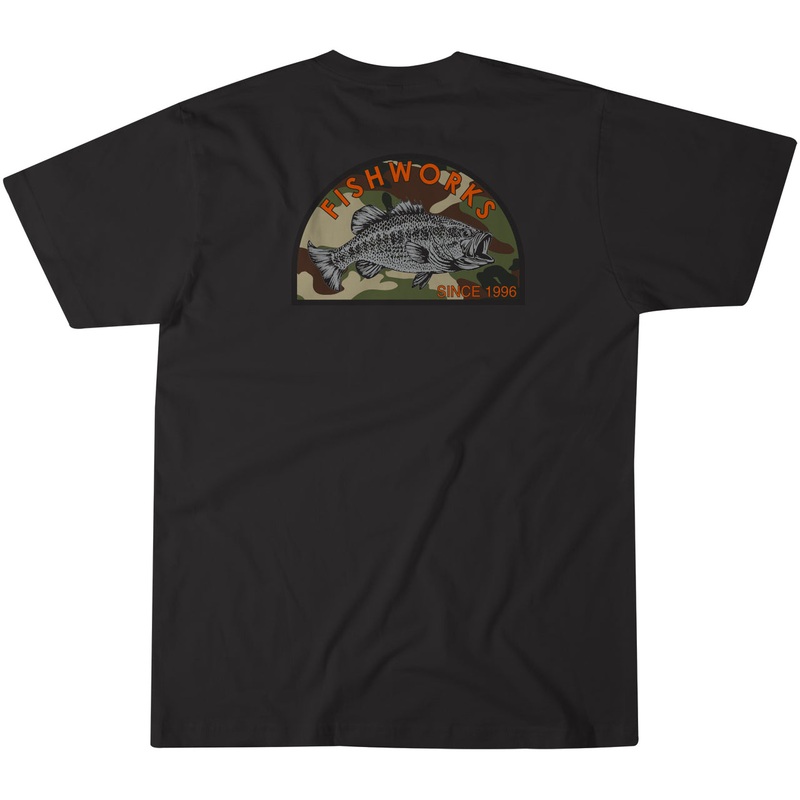 Fishworks Camo Bass Short Sleeve Tee Shirt Black Small
