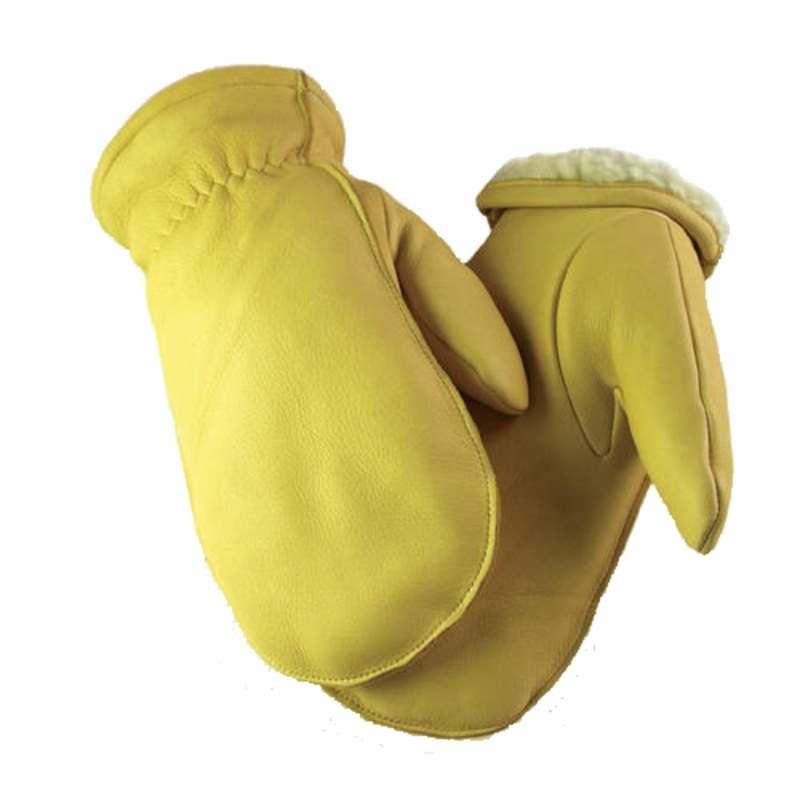 Full Grain Deerskin Sherpa Lined Mitts  Tan XXS