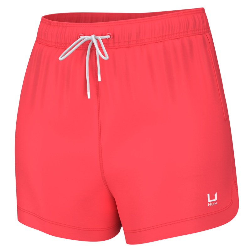 HUK WOMENS PURSUIT VOLLEY SWIM SHORT Neon Coral Extra Small