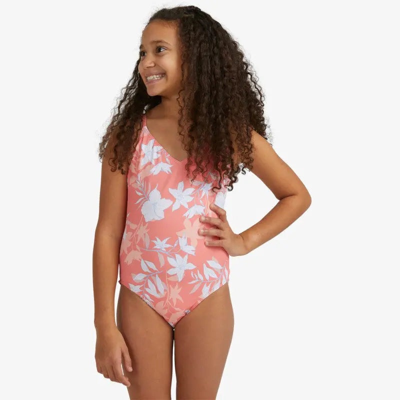 ROXY GIRL’S BLOOM PARADISE ONE-PIECE SWIMSUIT SHELL PINK SUNBURST FLORAL 7