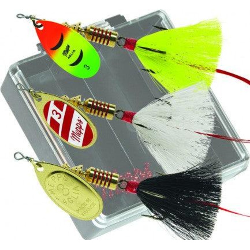 Mepps Bass Pocket Pac – #3 Aglia Dressed Inline Spinners