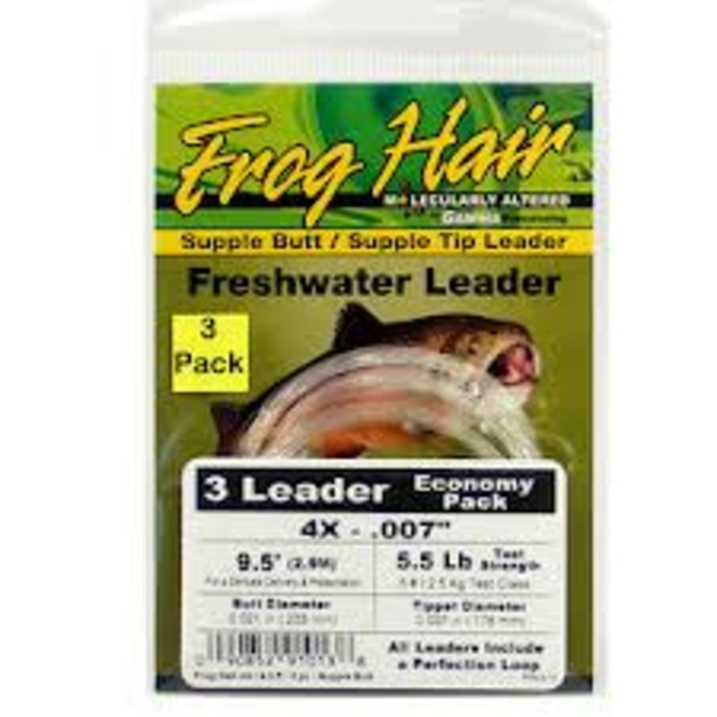 Frog Hair Supple Butt Supple Tip Leader 9′.5″ 3-pack – Fly Fishing 3X