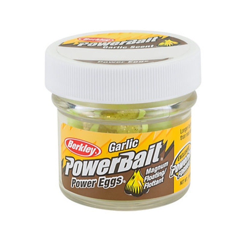 Berkley PowerBait Power Eggs Clear Floating 1/2 oz. Jar Clear Gold/Chartreuse – Garlic