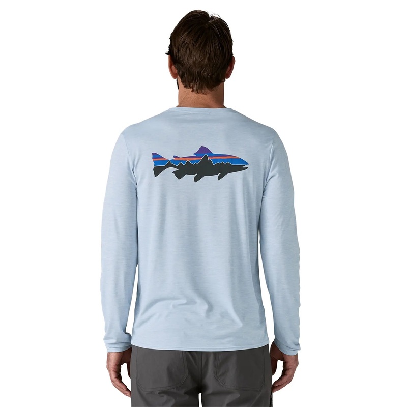 Patagonia M’s L/S Capilene Cool Daily Graphic Shirt – Waters Boardshort Logo: Pumice X-Dye / BTPX XS