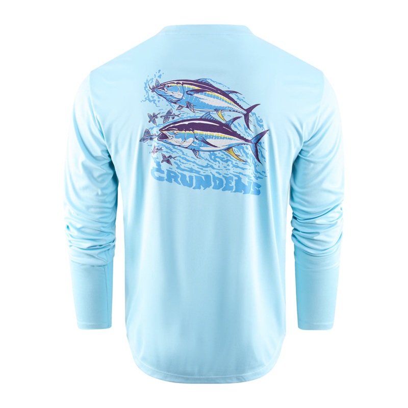 Grundens Twin Tuna Long Sleeve Tech Tee Aquamarine M
