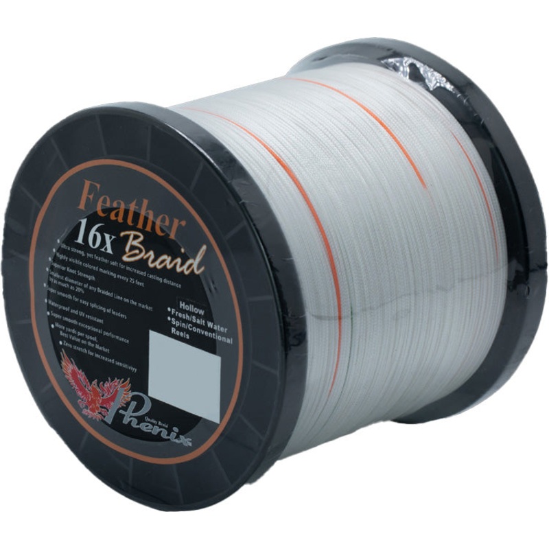 Phenix Feather 16X Hollow Braid Bulk Spools – White w/Orange & Green Markings White w/Orange & Green Markings 40 lb – 1640 yds