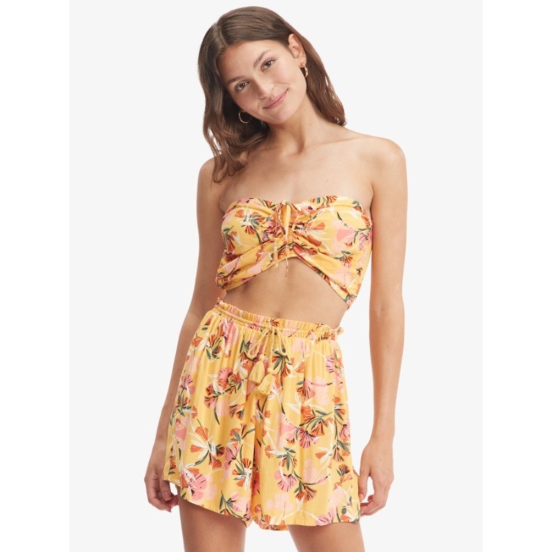 ROXY ISLAND HOPS HALTER TUBE TOP CHAMOIS PRESSED FLOWERS S